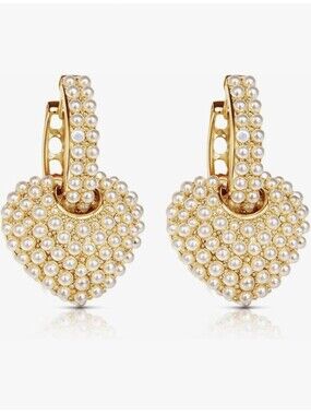 Pave Pearl Heart Drop Earrings